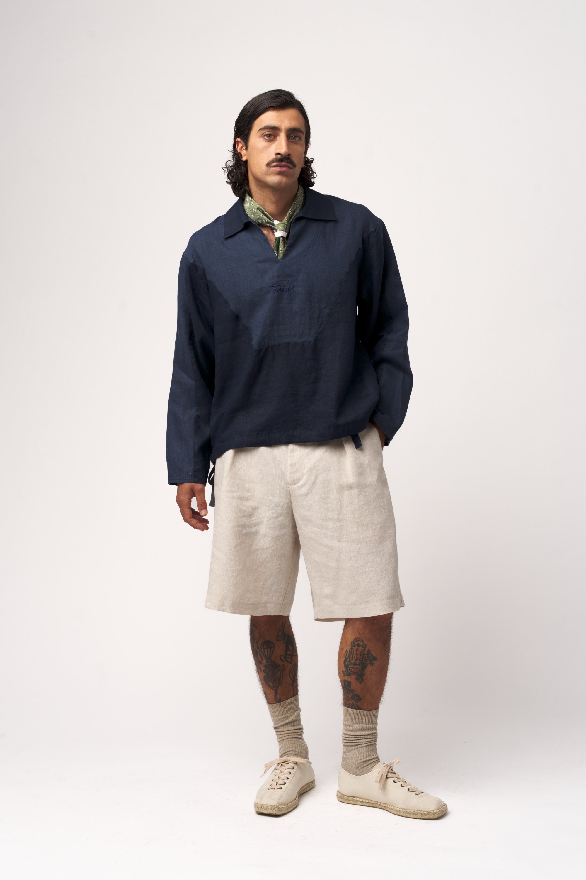 Linen Drill Top Navy