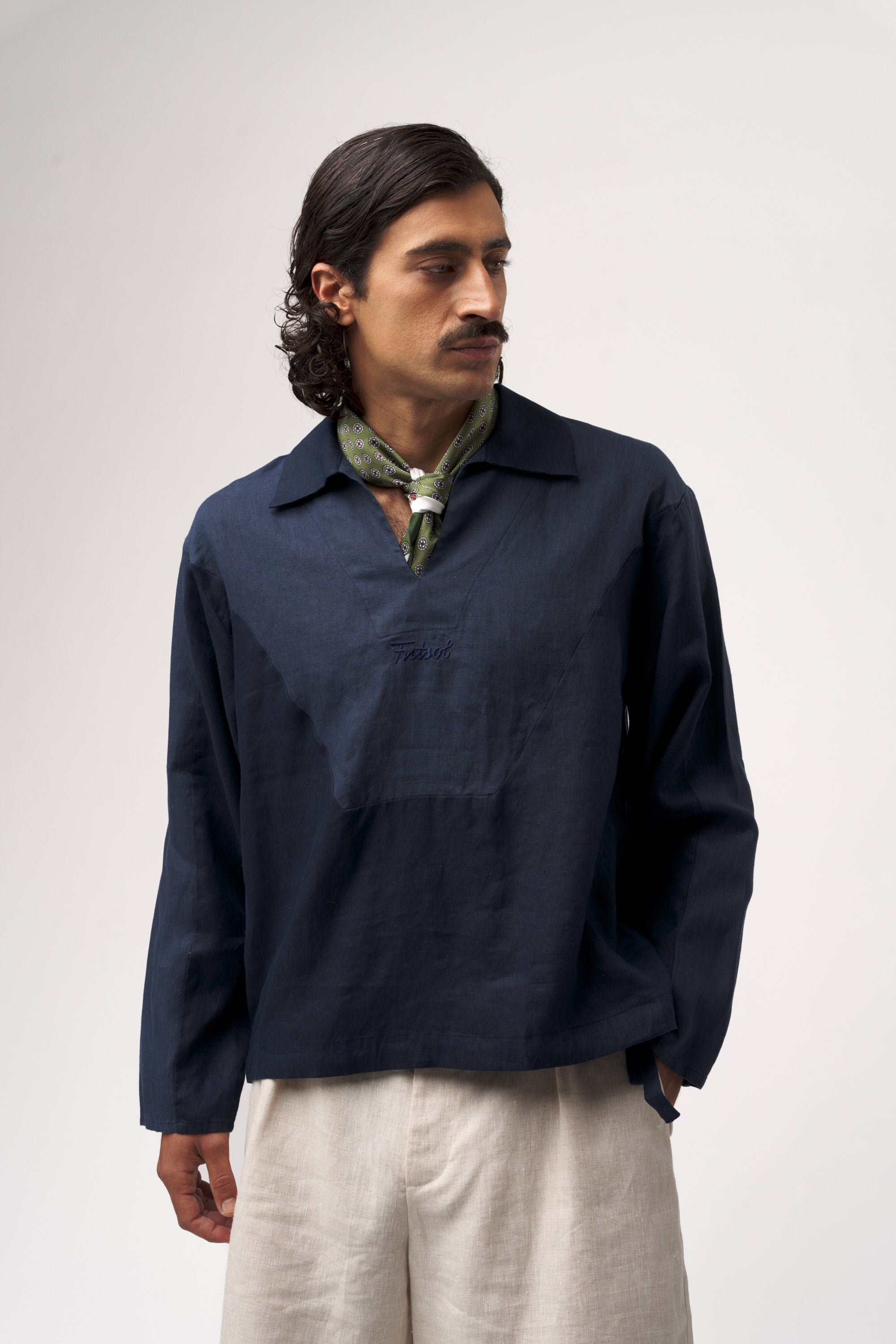 Linen Drill Top Navy
